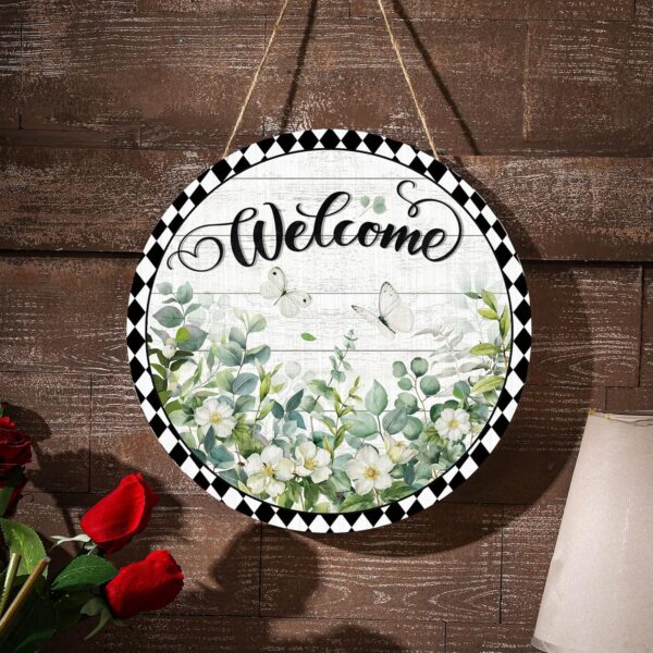 Eucalyptus Leaves Welcome Sign for Front Door Wood Welcome Door Wreath Door 5