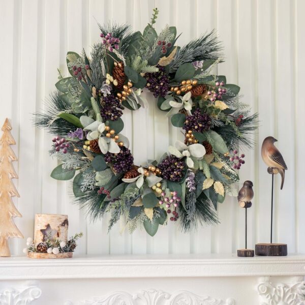 Christmas Wreath for Front Door, Soomeir Artificial Winter Wreaths with Snow Leaves 4