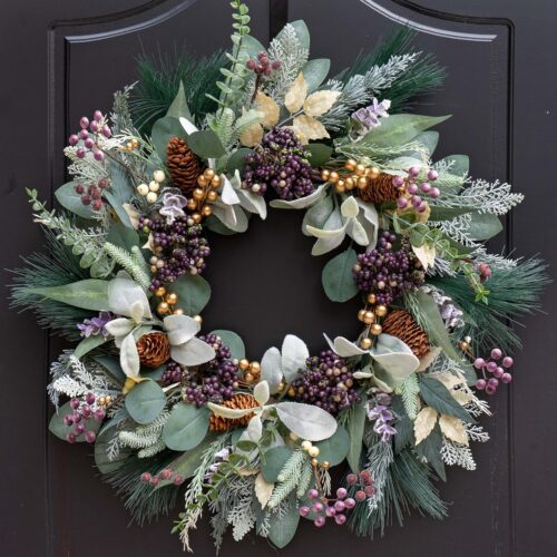Christmas Wreath for Front Door, Soomeir Artificial Winter Wreaths with Snow Leaves
