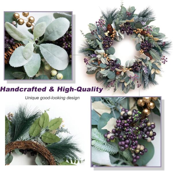 Christmas Wreath for Front Door, Soomeir Artificial Winter Wreaths with Snow Leaves 3