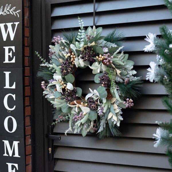 Christmas Wreath for Front Door, Soomeir Artificial Winter Wreaths with Snow Leaves 2