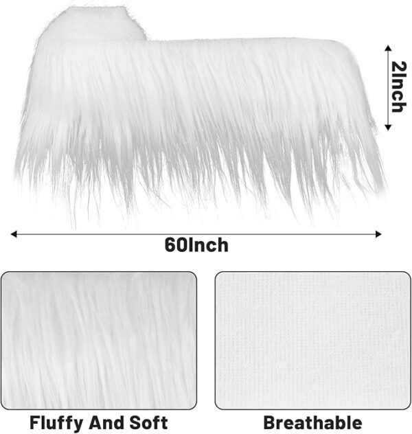 Anwyll Shaggy Plush Faux Fur Fabric,2x60Inch White Faux Fur Trim by The Yard,Precut Strips Fluffy Fuzzy Christmas Craft Faux Fur Ribbon for Christmas Tree Decor Wreath Santa Hair Dwarf Cosplay Costume 2