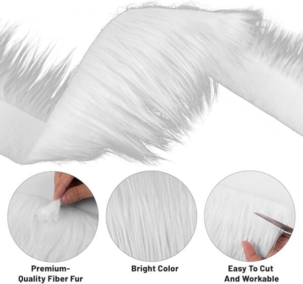 Anwyll Shaggy Plush Faux Fur Fabric,2x60Inch White Faux Fur Trim by The Yard,Precut Strips Fluffy Fuzzy Christmas Craft Faux Fur Ribbon for Christmas Tree Decor Wreath Santa Hair Dwarf Cosplay Costume 3