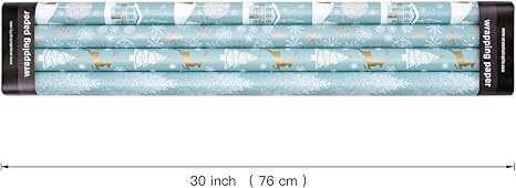 WRAPAHOLIC Christmas Wrapping Paper Roll - Blue and Silver Reindeer, Christmas Tree, Snowflake Holiday Design Printed on Pearlized Paper - 4 Rolls - 30 Inch x 120 Inch Per Roll 2