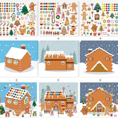 Make a Gingerbread House Stickers-30Pcs DIY Make Your Own Gingerbread House Stickers Christmas Crafts for Kids Toddlers Christmas Activities Party Game Treats Goodie Bag -15 Finished Products