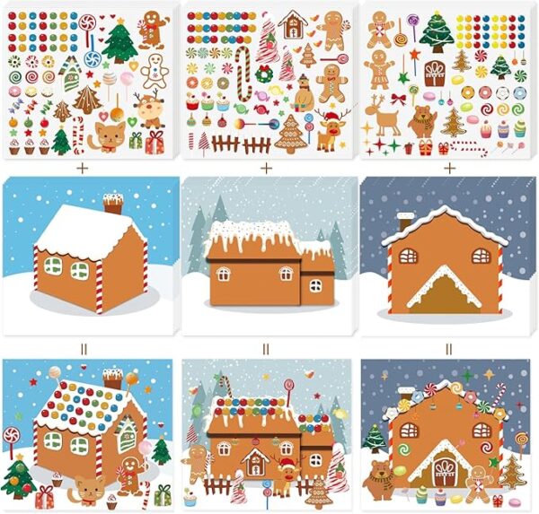Make a Gingerbread House Stickers-30Pcs DIY Make Your Own Gingerbread House Stickers Christmas Crafts for Kids Toddlers Christmas Activities Party Game Treats Goodie Bag -15 Finished Products 1