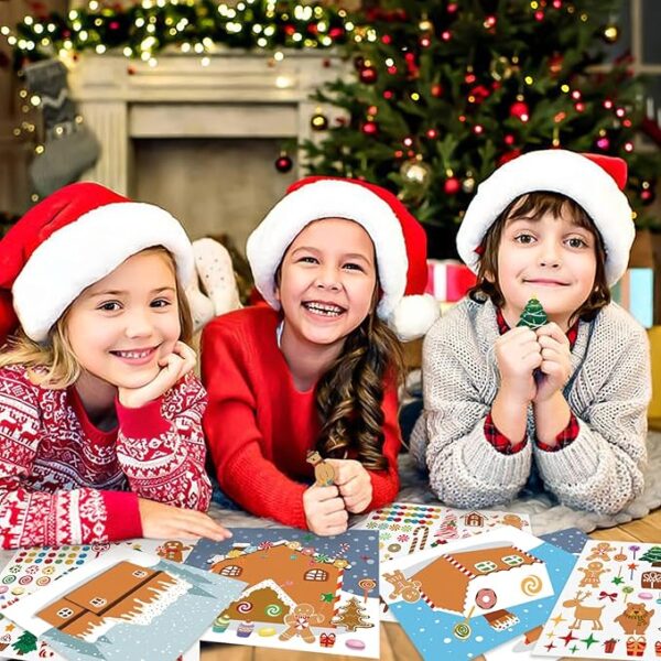 Make a Gingerbread House Stickers-30Pcs DIY Make Your Own Gingerbread House Stickers Christmas Crafts for Kids Toddlers Christmas Activities Party Game Treats Goodie Bag -15 Finished Products 2
