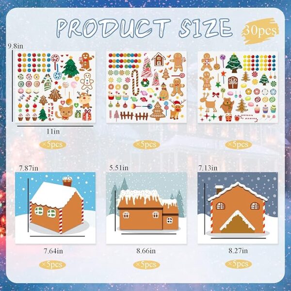 Make a Gingerbread House Stickers-30Pcs DIY Make Your Own Gingerbread House Stickers Christmas Crafts for Kids Toddlers Christmas Activities Party Game Treats Goodie Bag -15 Finished Products 3