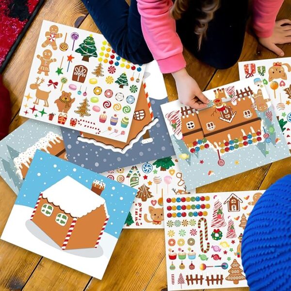 Make a Gingerbread House Stickers-30Pcs DIY Make Your Own Gingerbread House Stickers Christmas Crafts for Kids Toddlers Christmas Activities Party Game Treats Goodie Bag -15 Finished Products 4
