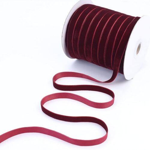 48 Yards Burgundy Velvet Ribbon 3/8Inch Velvet Fabric Ribbon Trim Single Face Spool Satin Velvet Ribbon for Gift Wrapping Bow Making Christmas Decoration