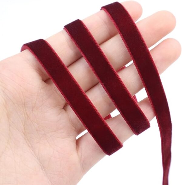 48 Yards Burgundy Velvet Ribbon 3/8Inch Velvet Fabric Ribbon Trim Single Face Spool Satin Velvet Ribbon for Gift Wrapping Bow Making Christmas Decoration 3