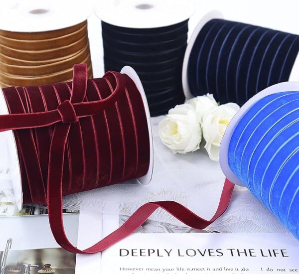 48 Yards Burgundy Velvet Ribbon 3/8Inch Velvet Fabric Ribbon Trim Single Face Spool Satin Velvet Ribbon for Gift Wrapping Bow Making Christmas Decoration 4