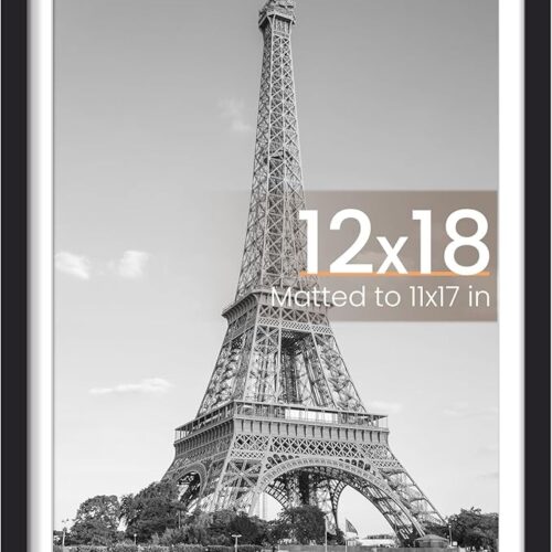 GHSc0tbSZ_1 upsimples 12x18 Picture Frame, Display Pictures 11x17 with Mat or 12x18 Without Mat, Wall Hanging Photo Frame, Black, 1 Pack