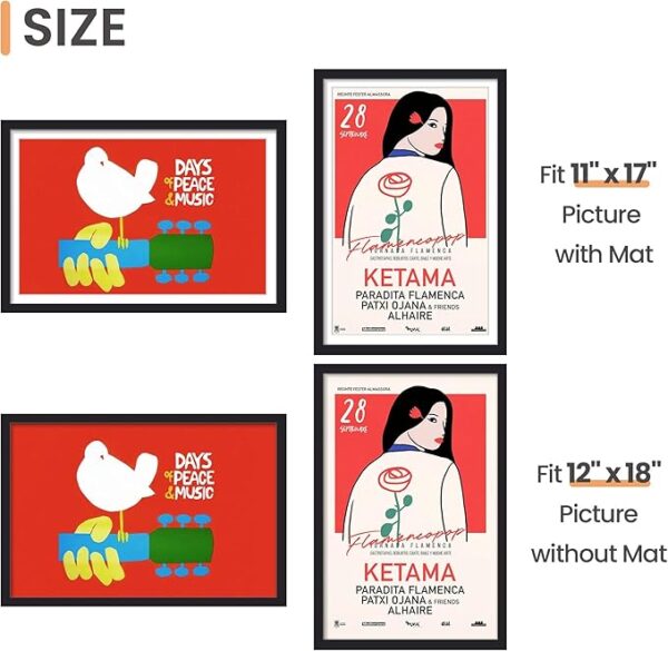 upsimples 12x18 Picture Frame, Display Pictures 11x17 with Mat or 12x18 Without Mat, Wall Hanging Photo Frame, Black, 1 Pack 3