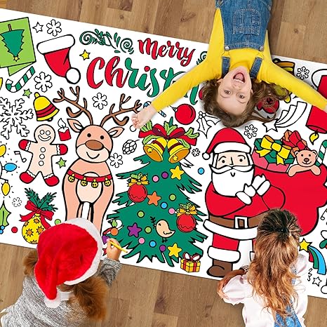 Tetor Christmas Giant Coloring Poster/Tablecloth-Christmas Crafts for Kids-30 x 72 Inches Jumbo Paper Coloring Banner Kids Gifts Activities Toys Party Decorations (Christmas)