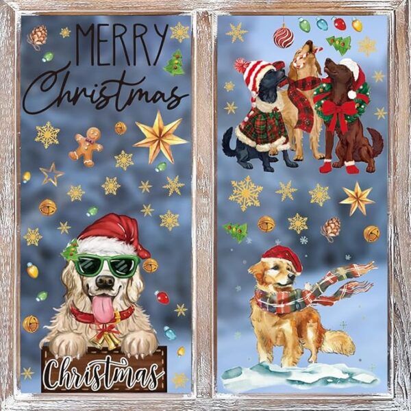 Horaldaily 128 PCS Christmas Window Cling Sticker, Xmas Ball Dog for Home Party Supplies Shop Window Glass Display Decoration 1