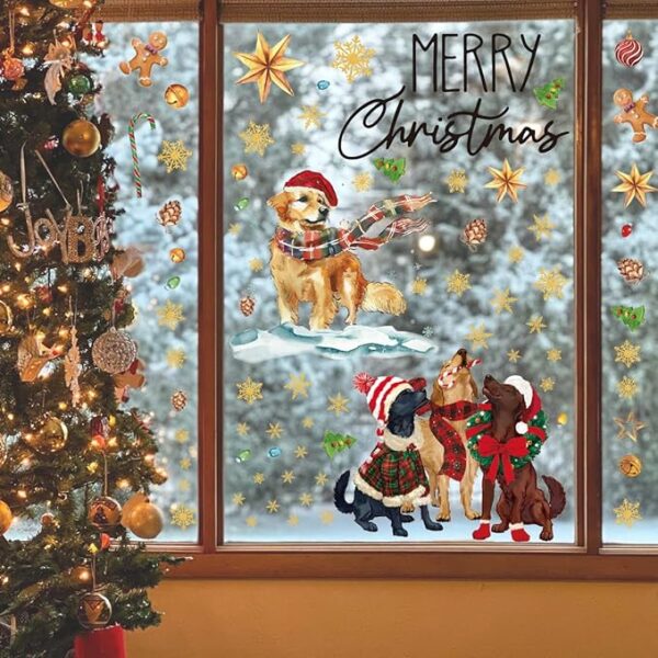 Horaldaily 128 PCS Christmas Window Cling Sticker, Xmas Ball Dog for Home Party Supplies Shop Window Glass Display Decoration 2