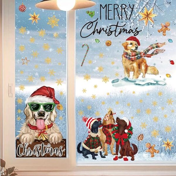 Horaldaily 128 PCS Christmas Window Cling Sticker, Xmas Ball Dog for Home Party Supplies Shop Window Glass Display Decoration 3