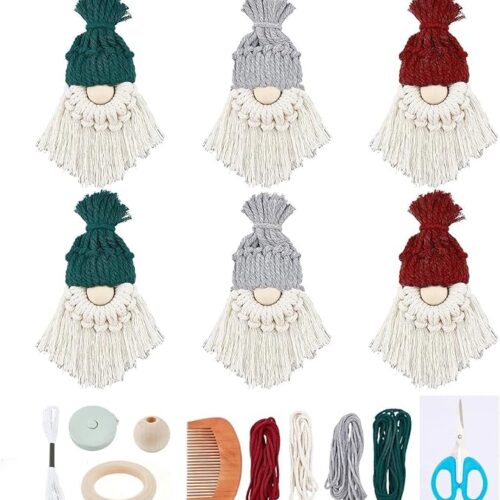 GHSvbc3SZ_1 FREEBLOSS 6 Set DIY Macrame Christmas Gnomes Santa Claus Kit DIY Macrame Santa Claus for Christmas Tree Decor Christmas Tree Hanging Gnomes Santa Elf Instructions Included Holiday Decor