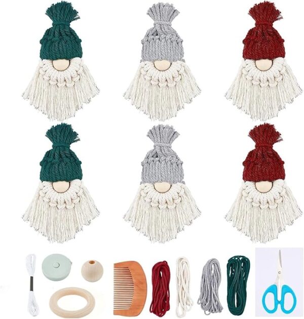 FREEBLOSS 6 Set DIY Macrame Christmas Gnomes Santa Claus Kit DIY Macrame Santa Claus for Christmas Tree Decor Christmas Tree Hanging Gnomes Santa Elf Instructions Included Holiday Decor 1