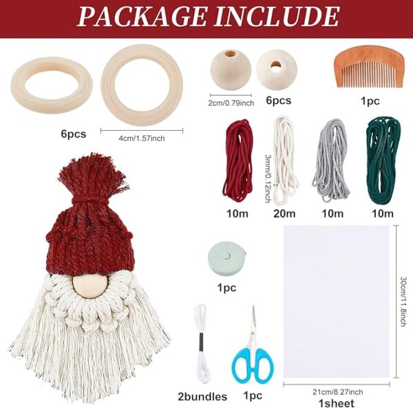 FREEBLOSS 6 Set DIY Macrame Christmas Gnomes Santa Claus Kit DIY Macrame Santa Claus for Christmas Tree Decor Christmas Tree Hanging Gnomes Santa Elf Instructions Included Holiday Decor 2