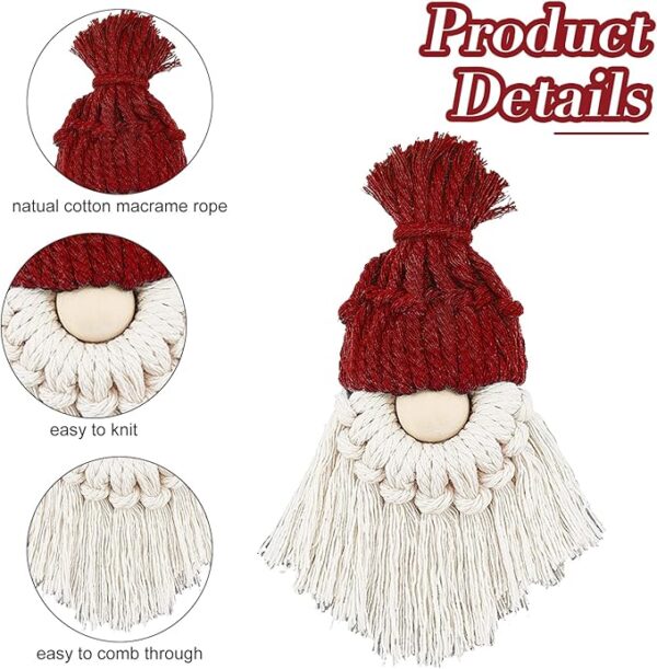 FREEBLOSS 6 Set DIY Macrame Christmas Gnomes Santa Claus Kit DIY Macrame Santa Claus for Christmas Tree Decor Christmas Tree Hanging Gnomes Santa Elf Instructions Included Holiday Decor 3