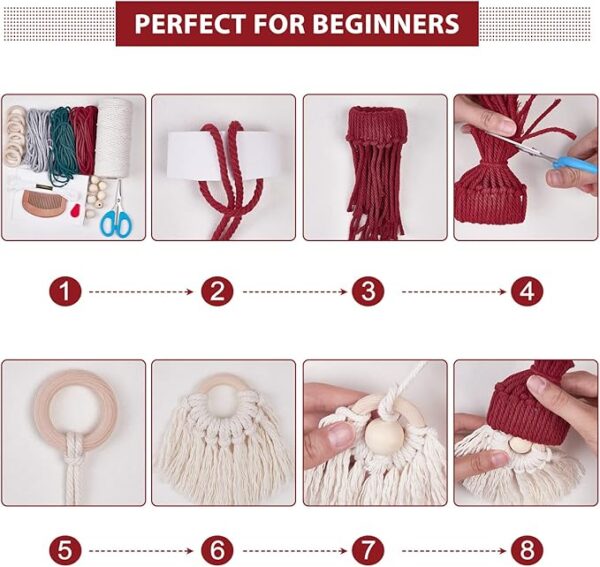 FREEBLOSS 6 Set DIY Macrame Christmas Gnomes Santa Claus Kit DIY Macrame Santa Claus for Christmas Tree Decor Christmas Tree Hanging Gnomes Santa Elf Instructions Included Holiday Decor 4