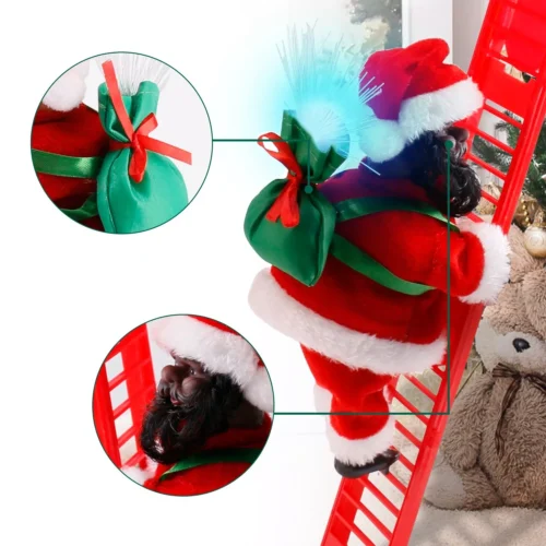 Electric Climbing Stairs Santa Kids Gift Christmas Tree Doll Ornament Xmas Decor
