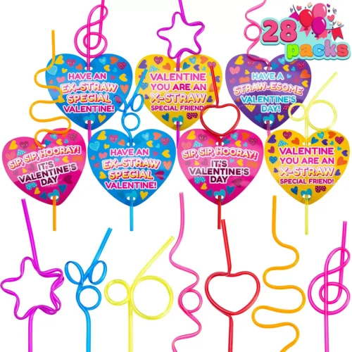s-l1600 (59) Valentines Day Gift Cards with Colorful Crazy Loop Reusable Drinking Straws