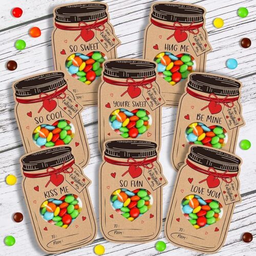 40 Pack Valentines Day Cards for Kids, Jars Happy Valentines Cards