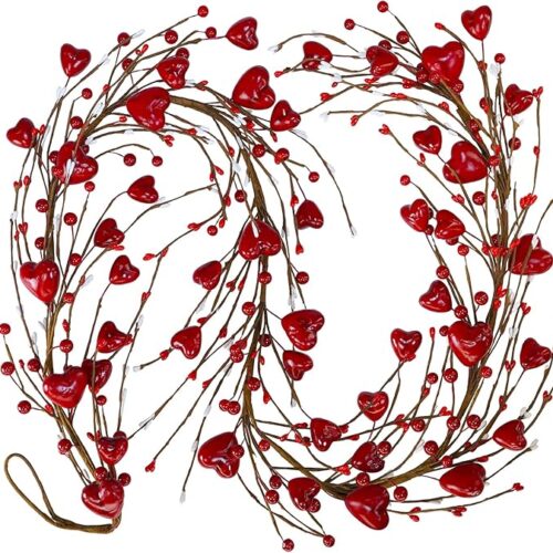 Valentine's Day Garland Red Heart and Berry Garland