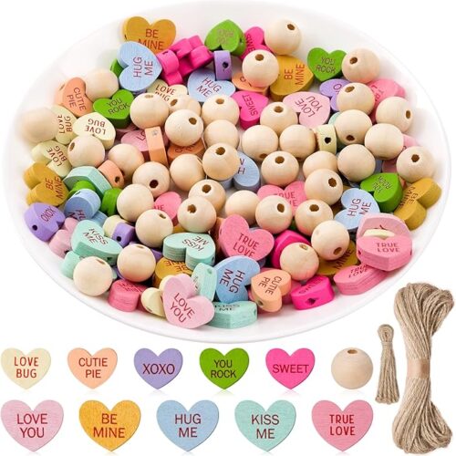 Haooryx Valentine's Day Wooden Beads
