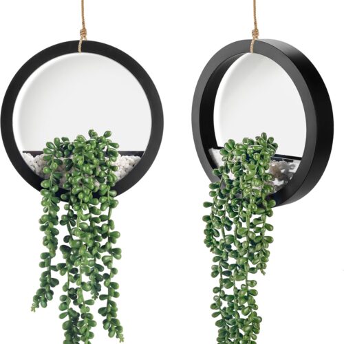 1 2 Pack Fake Plants Hanging Artificial Succulents Plants in Black Pots