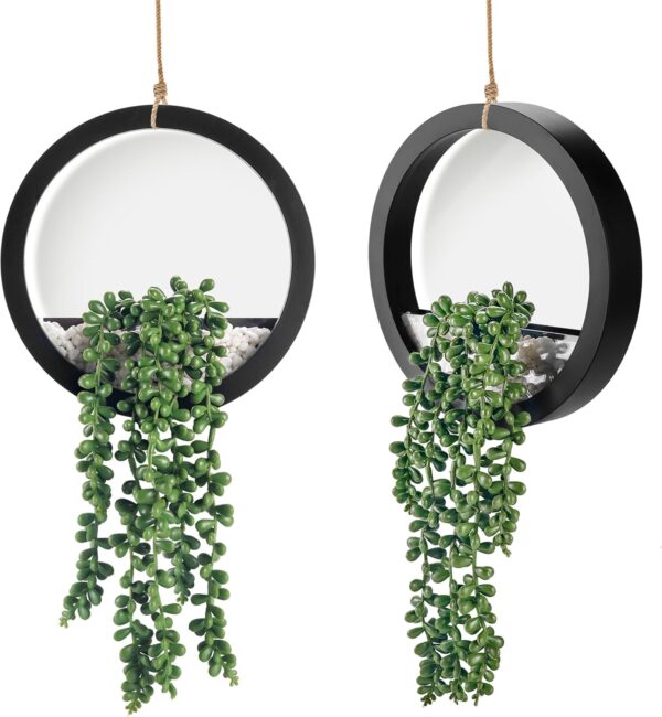 2 Pack Fake Plants Hanging Artificial Succulents Plants in Black Pots 1