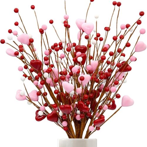 1 6 Pack Valentine's Day Heart Berry Stems Decor