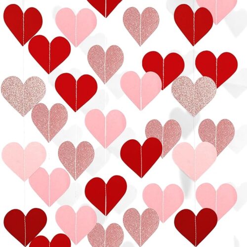 40 Feet Red & Pink Heart Garland Glitter