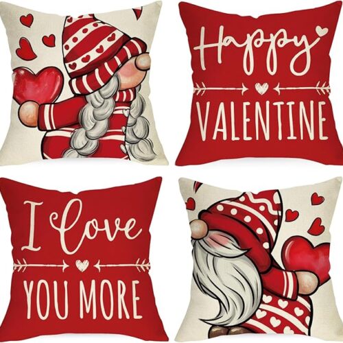 1 Happy Valentine's Day Gnome Red Decorative Throw Pillow Covers