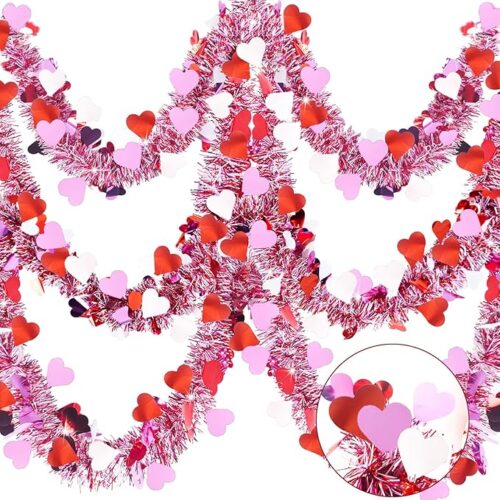 Red Pink White Heart Metallic Twist Garland