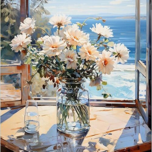 1 Flowers Windowsill Adult Paint by Number Kits on Canvas