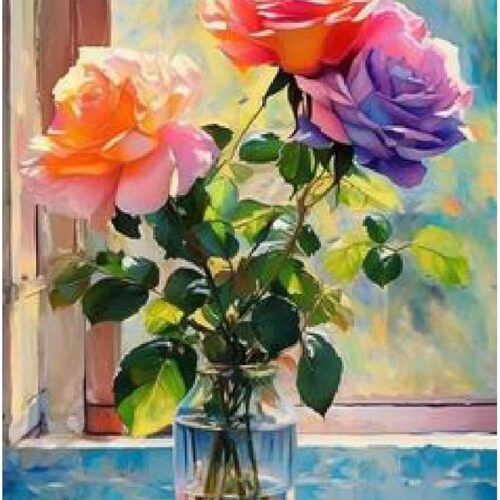 1 Vase Colorful Flowers by Window DIY