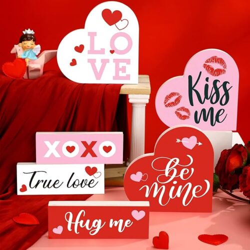 1 6 Pieces Valentine's Day Wood Table Sign