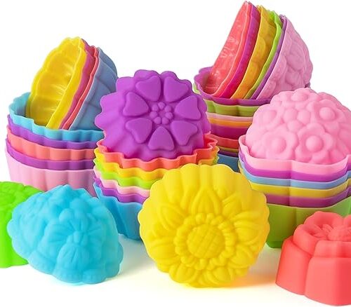 1 42 Pack Silicone Cupcake Mold Multi Flower-Shaped Baking Cup