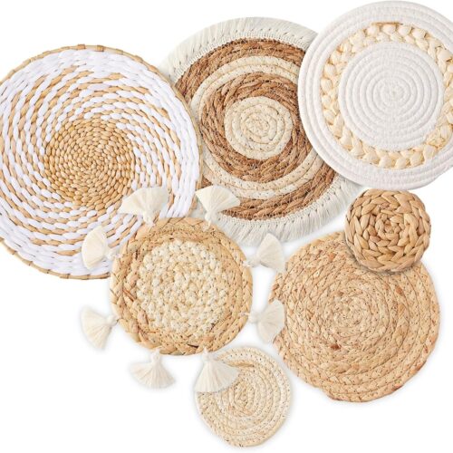 1 7 Pack Boho Wall Basket Decor - Seagrass Rattan Wicker