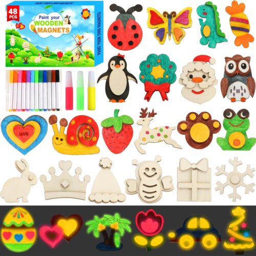 1 48 Pcs DIY Wooden Magnets