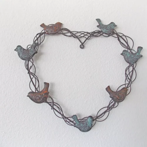 Wall Decor Heart Shaped Metal Wreath With Turquoise Birds Valentine's Decor Gift