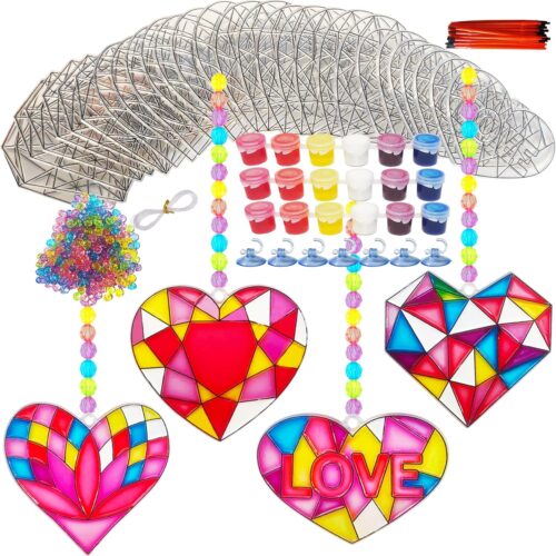 1 28 Sets Valentine's Day Suncatcher Craft Kit
