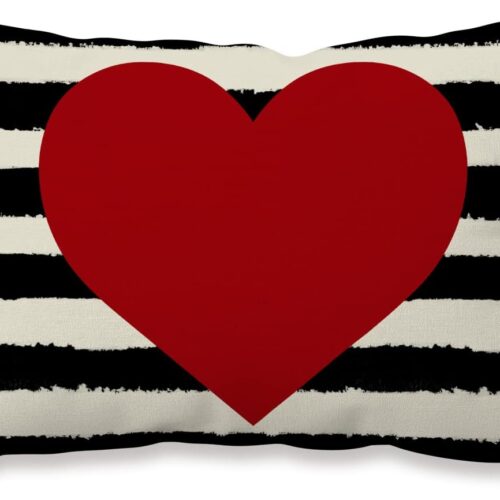 1 Valentines Day Pillow Covers 16x24 Love Heart Black Strips