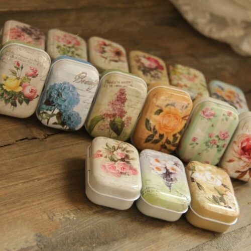 1 8Pcs Mini Flower Tin Trinket Jewelry Organizer