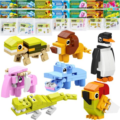 1 28 Packs Valentines Day Gift Cards with Animal Building Blocks
