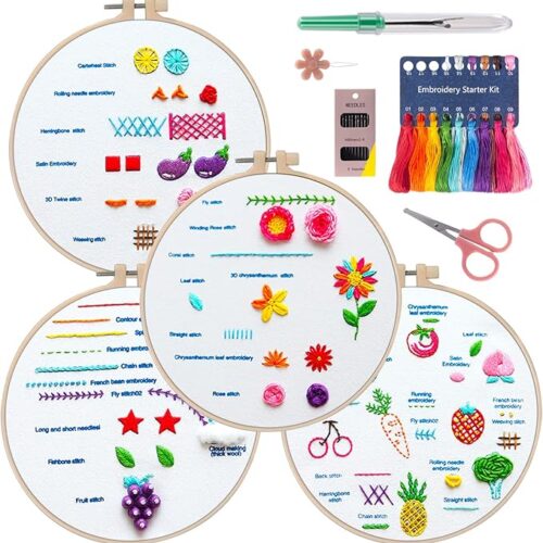4 Sets Embroidery Starter Kit with Practice Instructions
